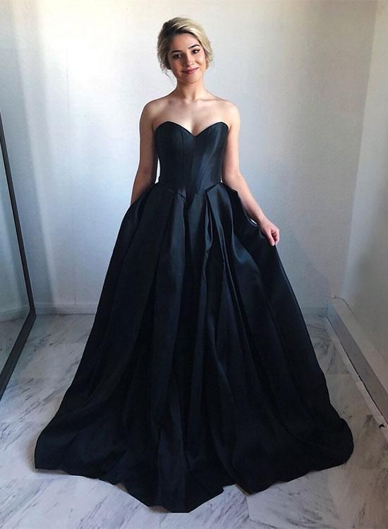Black sweetheart neck long prom dress, black evening dress  cg6131