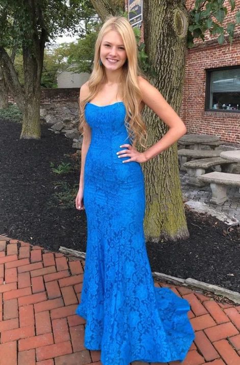 Blue Lace Prom Dress 2020, Evening Dress ,Winter Formal Dress  cg6177