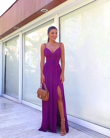 Sexy V Neck purple Chiffon Prom Dress   cg6205