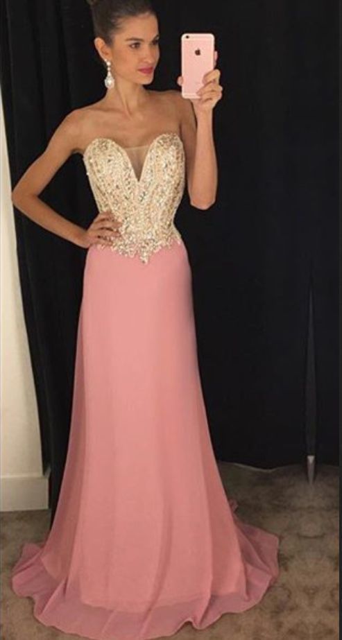 Pink Long Prom Dresses,Chiffon Prom Gowns   cg6231