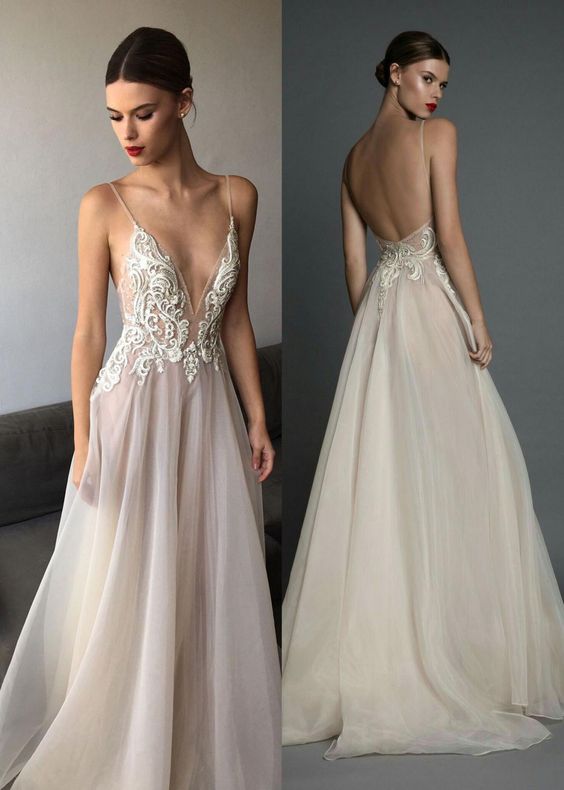 Spaghetti Deep V-Neck Evening Dress,Sleeveless Backless Long Prom Gown  cg6244
