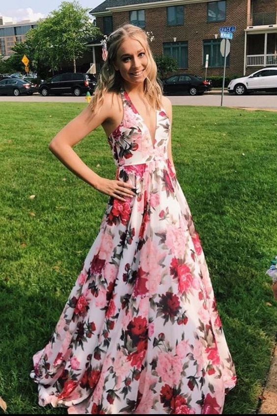 floral long prom dress 2020, spring prom dress formal gown  cg6332