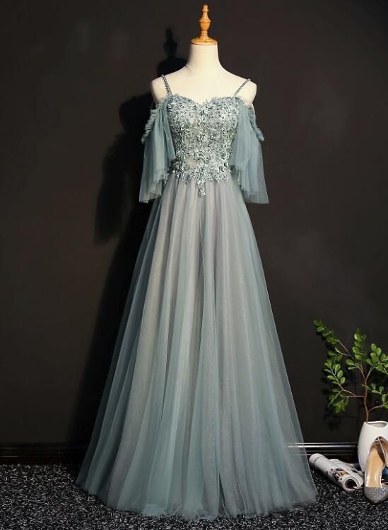 Lovely Tulle Off Shoulder Long Prom Gown, Elegant Unique Party Dress  cg6351