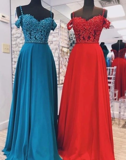 Sweetheart chiffon lace long prom dresses, lace evening dresses  cg6412