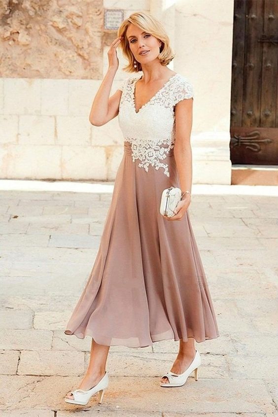 V-neck Chiffon Cap Sleeve Mother of the Bride Lace prom Dress  cg6446