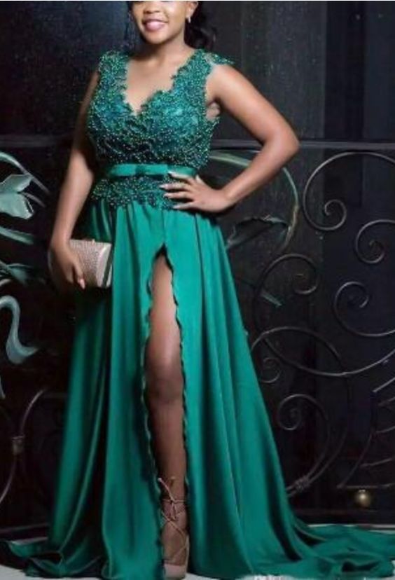 Sexy Beaded Plus Size Evening Dresses V Neck Split Side Prom Gowns With Sash Sweep Train  cg6450
