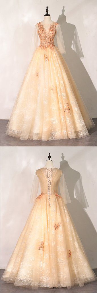 Pretty Long Lace Dress, Long A Line Sleeve Senior Prom Dress  cg6464