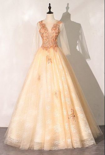 Pretty Long Lace Dress, Long A Line Sleeve Senior Prom Dress  cg6464