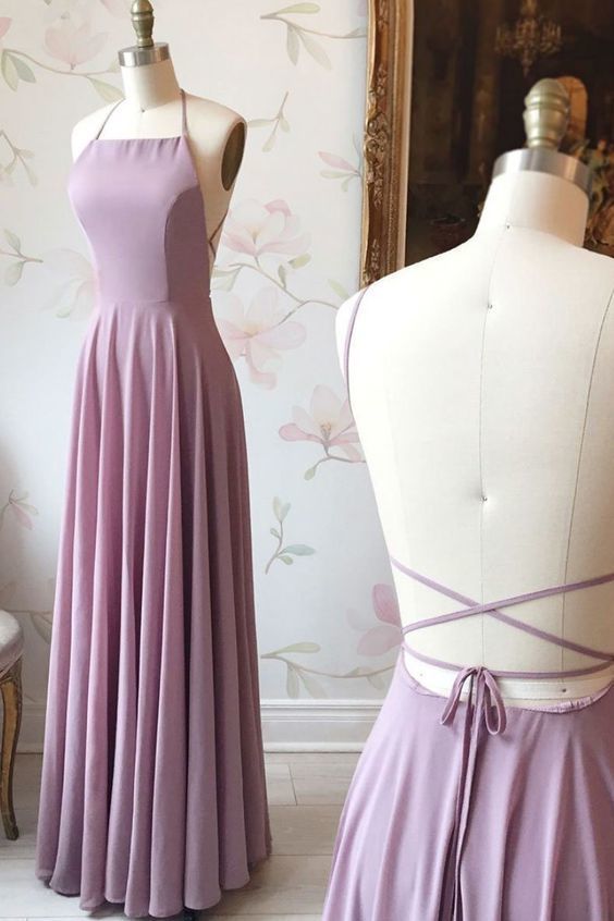 Simple backless chiffon long prom dress,Lilac evening dress   cg6468