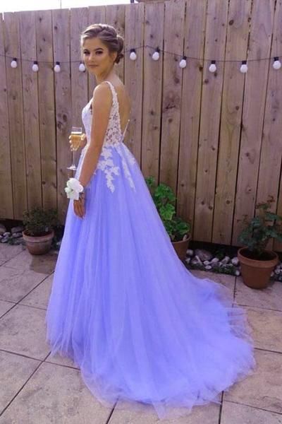Beautiful Light Purple Tulle Dress, White Lace and Lavender Prom Dress  cg6488