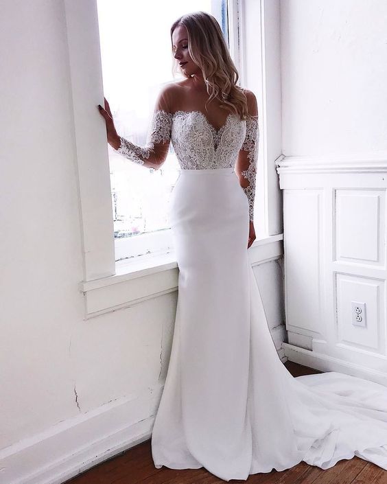 Sexy white Wedding Dress Chiffon Mermaid Prom Dress Long Evening Dress Lace Formal Gowns Cheap Prom Gowns  cg6512