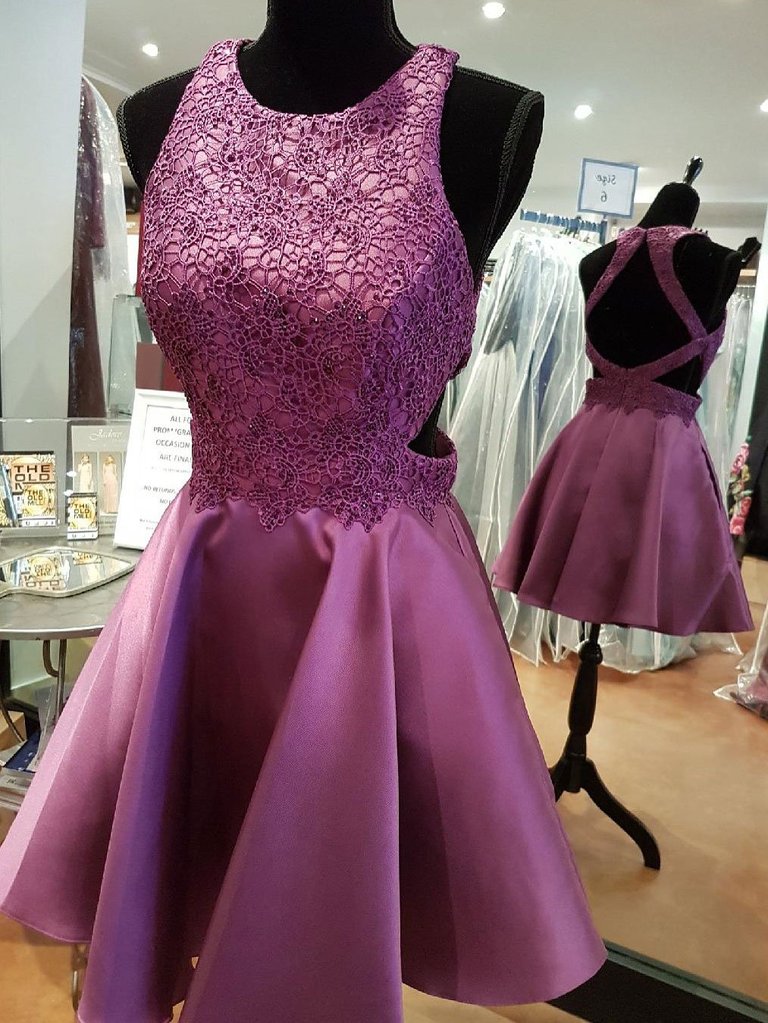 Stunning Purple Lace Applique Homecoming Dresses With Beading,Short homecoming Dresses  cg652