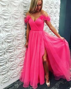 Princess A Line Pink Long Prom/Evening Dress with Split Front  cg6552