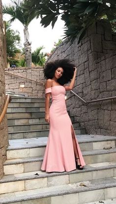 off shoulder prom dress, elegant prom dress,long Pink prom dress with side slit  cg6569