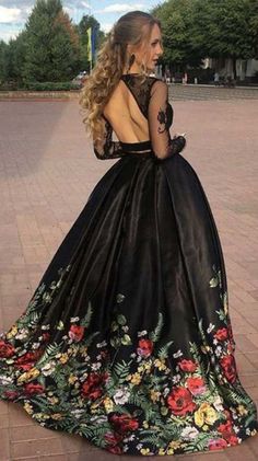 Cute Prom Dress, Popular Two Pieces Long Sleeves Open Back Long Prom Dresses with Flowers  cg6631