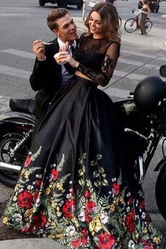 Cute Prom Dress, Popular Two Pieces Long Sleeves Open Back Long Prom Dresses with Flowers  cg6631