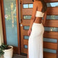 A Line Strapless White Prom Dress with Waist Cutout  cg6633