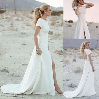 White Prom Dress, Open Back Prom Dress, Short Sleeve Prom Dress  cg6647