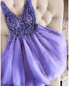 Gray V-Neck Beaded Tulle Homecoming Dress  cg6682