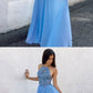 A-Line Round Neck Keyhole Blue Chiffon Prom Dress with Beading cg672