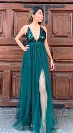 sexy deep v neck prom dresses, shiny sequins long prom dresses, cheap prom dresses for teens  cg6810