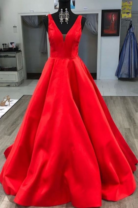 Gorgeous V Neck Red Long Prom Dress  cg6835