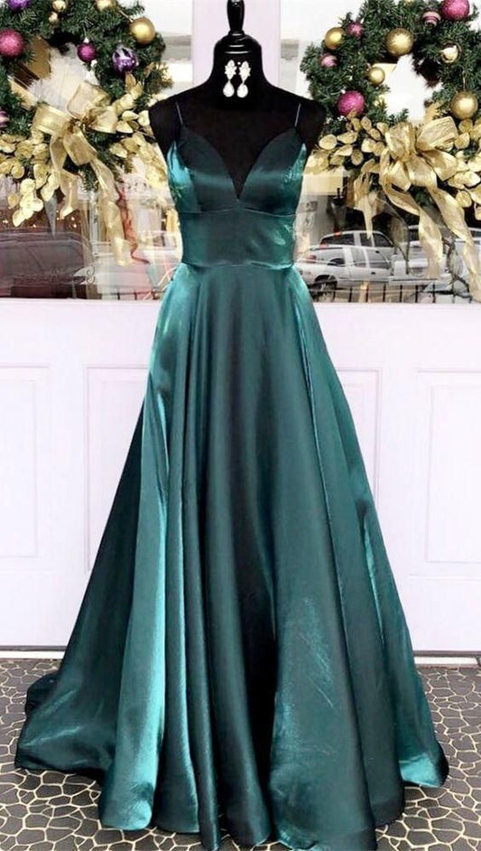 Prom Dresses Ball Gown, Spaghetti Straps Dark Teal Long Prom Dress, Empire Long Evening Dress  cg6967