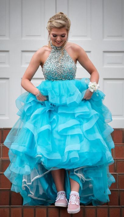 High Neck Blue Long Prom Dress  cg6980