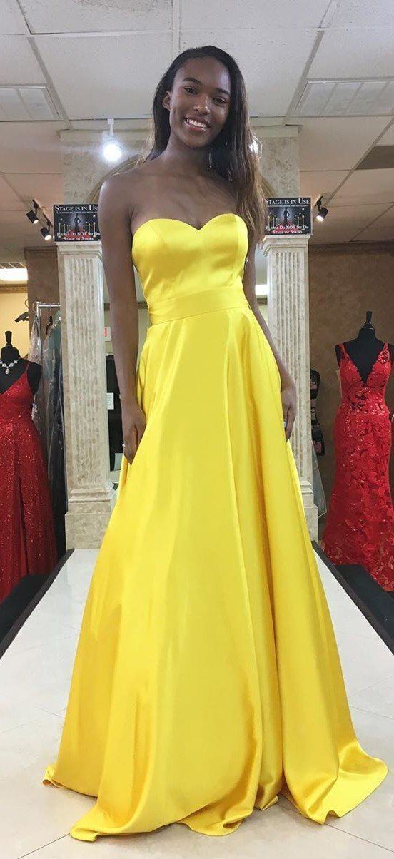 Simple Strapless Yellow Prom Dress  cg6999