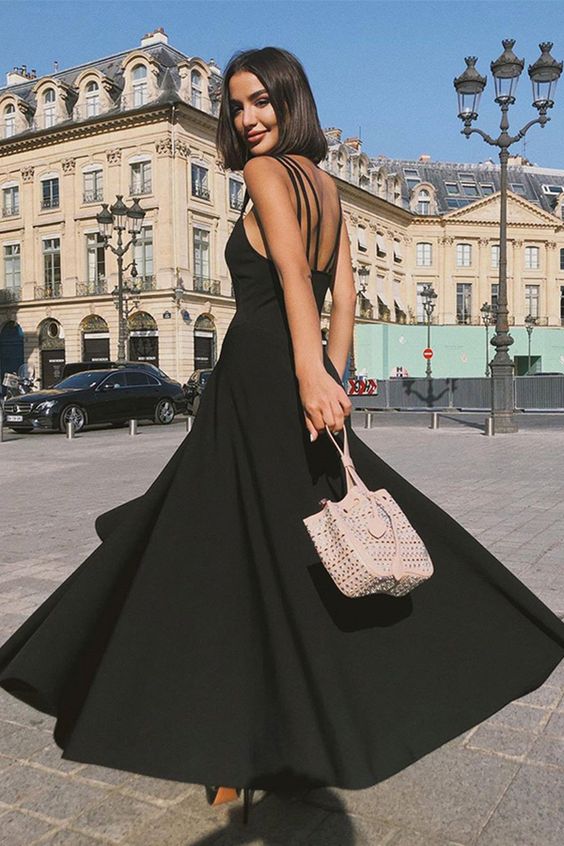 Simple Long Prom Dress Black Party Dress  cg7021