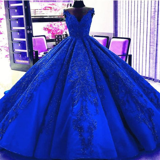 Gorgeous Royal Blue Appliques Beads Quinceanera Dresses, Formal Ball Gown Prom Dress cg703