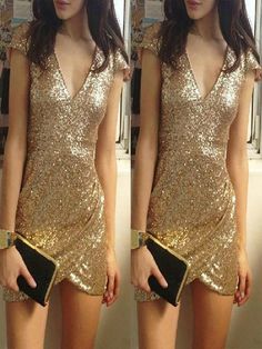 Sexy V Neck Sequined Irregular Bodycon homecoming Dress  cg7055