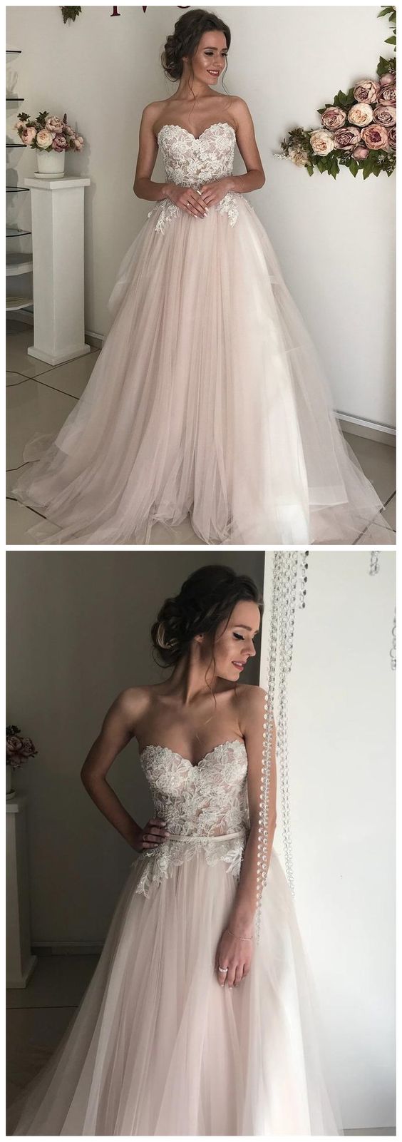 A-line Sweetheart Boho Wedding Dress Lace Romantic Wedding prom Dresses  cg7103