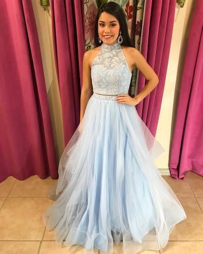 Two Pieces Prom Dress,Light Blue Prom Gown,Two Piece Pageant Dress  cg7166