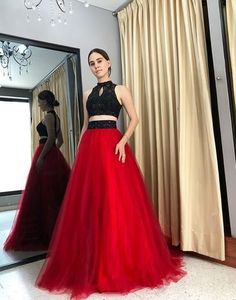 Black Red Two Pieces Prom Dress  cg7178