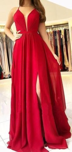 Sexy Bright Red Halter Side Slit Long Evening Prom Dresses, Cheap Sweet Dresses  cg7179