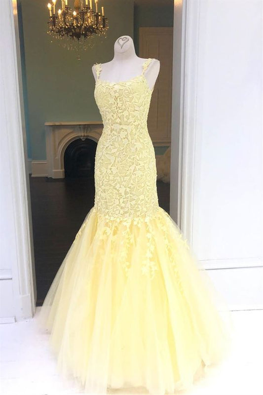 elegant yellow prom dresses, mermaid lace prom gowns, modest evening party gowns  cg7193