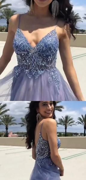 Gorgeous Spaghetti Straps With Rhinestones A-Line Tulle Prom Dresses  cg7216