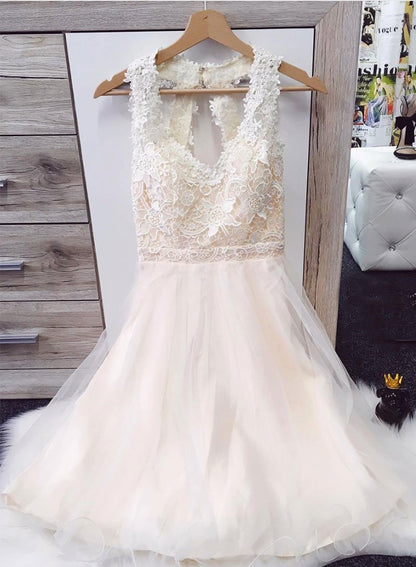 White lace tulle short dress, homecoming dress cg730