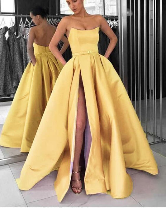 satin long prom dress slit evening dress  cg7357