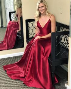 satin long prom dress red evening dress  cg7359