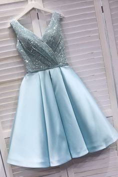 Cute Sequins Light Blue Short homecoming Dress,, Short Party Dress 2020   cg7421