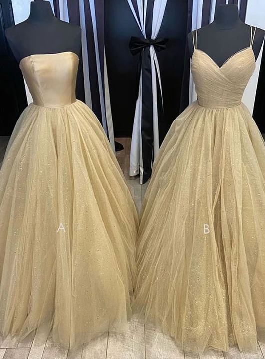 Champagne tulle long prom dress tulle long formal dress  cg7487