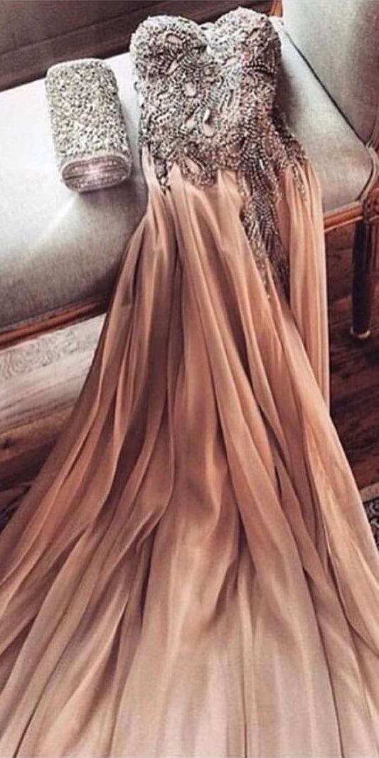 champagne chiffon long prom dress 2020 with sweetheart  cg7502