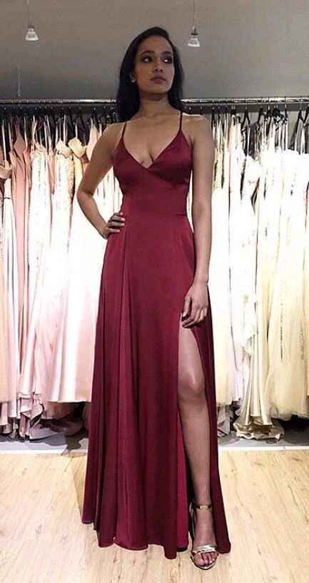 Sexy A line Long Prom Dress with Slit,Fashion School Dance Dress,Winter Formal Dress  cg7530