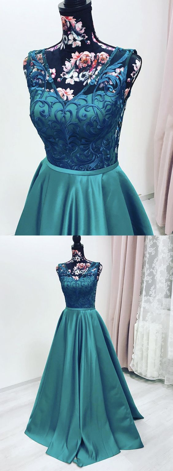 Elegant green satin long prom dress party dress  cg7788