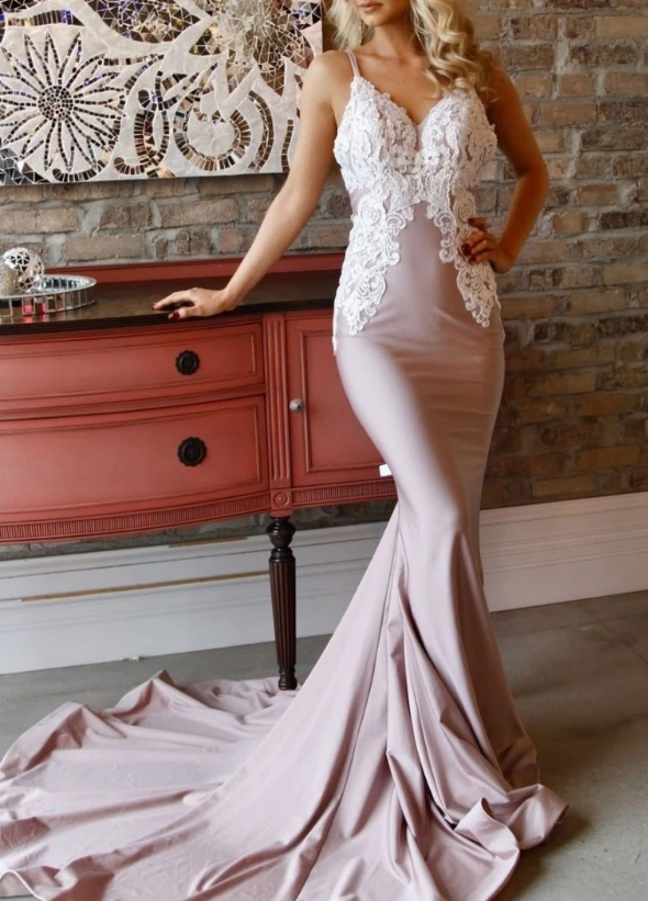 Pink mermaid lace long prom dress pink lace formal dress  cg7819
