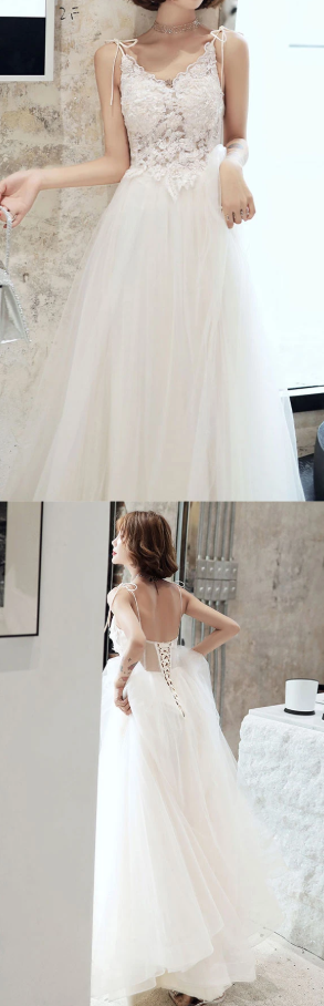 White lace tulle long prom dress white tulle lone evening dress  cg7824