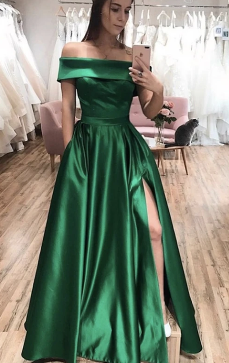 Green satin long prom dress green evening dress  cg7858