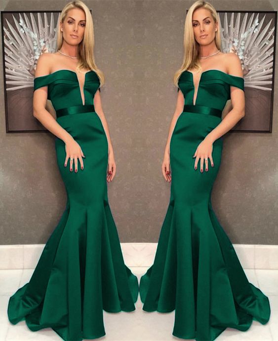 Sexy Off The Shoulder Long Satin Mermaid Evening prom Dresses  cg7864